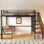 Lit superpos� noir en m�tal avec canap� amovible escalier rangement