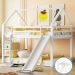 Lit superpos� - pdzzzd - 140x200cm - bois massif - blanc - avec toboggan et �chelle