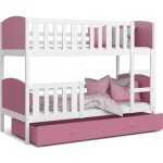Lit superpos tami 90x190 (sans matelas) blanc - rose livr avec le sommiers et tiroir.