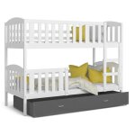 Lit superpos teo 90x190 blanc - gris livr avec sommiers tiroir et matelas en mousse de 7cm