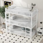 Lit superpos� triple 90x200 cm - lit 3 �tages en m�tal blanc pour enfants et adultes - structure solide ...