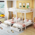 Lit superpos triple - blanc - mtal - transformable en 3 lits - avec tiroirs - 246 x 206 x 1778 cm
