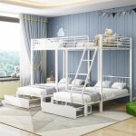 Lit superpos triple - mtal - 140x200cm et 90x200cm - blanc - 2 tiroirs - 3 places