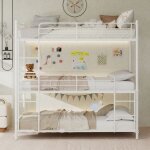 Lit superpos� triple en m�tal robuste avec �chelle int�gr�e et barri�re continue - 193x92x192cmblanc