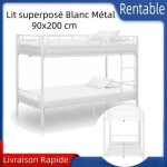 Lit superposé - wer - métal blanc - 90x200 cm - durable - sécurisé Lit superposé - wer - métal blanc - 90x200 cm - durable - sécurisé