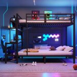 Lit superpos�140 x 200 cm cadre en fer compartiment de rangement bureau avec barre lumineuse ledport ...