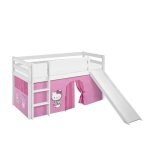Lit surélevé jelle - hello kitty - 90 x 190 cm - rideaux et toboggan inclus - blanc laqué Lit surélevé jelle - hello kitty - 90 x 190 cm - rideaux et toboggan inclus - blanc laqué