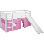 Lit sur�lev� jelle hello kitty rose - lilokids - avec rideaux et toboggan - 90x200 cm
