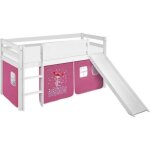Lit surélevé jelle princesse - lilokids - blanc laqué - avec rideaux et toboggan - 90x200 cm Lit surélevé jelle princesse - lilokids - blanc laqué - avec rideaux et toboggan - 90x200 cm
