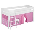 Lit sur�lev� ludique - hello kitty - ida 4105 - rose - rideaux inclus - bois massif
