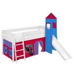 Lit sur�lev� ludique / �volutif ida 4105 spiderman2 - avec rideaux toboggan et tour - lilokids - blanc ...