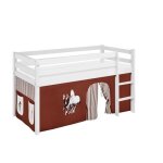 Lit sur�lev� ludique jelle 90 x 190 cm chevaux marron beige - avec rideaux - lilokids - blanc laqu�