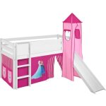 Lit sur�lev� ludique jelle 90 x 190 cm frozen rose - avec rideaux tour et toboggan - lilokids - blanc ...