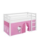 Lit surélevé ludique jelle 90 x 190 cm hello kitty rose - avec rideaux - lilokids - blanc laqué Lit surélevé ludique jelle 90 x 190 cm hello kitty rose - avec rideaux - lilokids - blanc laqué