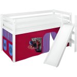 Lit surlev ludique jelle 90x200 cm spiderman - lilokids - blanc laqu - avec toboggan inclin et rideaux ...