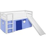 Lit sur�lev� ludique jelle bleu - lilokids - avec rideaux et toboggan - 90x200 cm