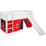 Lit surélevé ludique jelle cars - lilokids - blanc laqué - avec rideaux et toboggan Lit surélevé ludique jelle cars - lilokids - blanc laqué - avec rideaux et toboggan