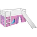 Lit surélevé ludique jelle frozen lilas - lilokids - blanc laqué - avec rideaux et toboggan - 90x200 ... Lit surélevé ludique jelle frozen lilas - lilokids - blanc laqué - avec rideaux et toboggan - 90x200 ...