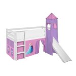 Lit surlev ludique jelle frozen lilas - avec rideaux tour et toboggan - lilokids - blanc laqu