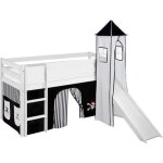 Lit surlev ludique jelle pirate noir - s - avec rideaux tour et toboggan - lilokids - blanc laqu