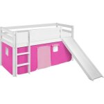 Lit surlev ludique jelle rose - lilokids - avec rideaux et toboggan - 90x200 cm