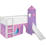 Lit surélevé avec rideaux tour et toboggan - lilokids - jelle - frozen lilas - bois massif - 90x190cm ... Lit surélevé avec rideaux tour et toboggan - lilokids - jelle - frozen lilas - bois massif - 90x190cm ...