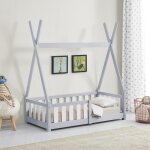 Lit tipi pour enfants helsingborg avec grille de scurit pin 140 x 70 cm gris clair [en. casa]
