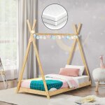 Lit tipi vimpeli 70 x 140 cm pour enfant avec matelas bambou naturel [en. casa]