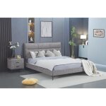 Lit en tissu - francisco - gris - 140x190 cm - avec tte de lit et sommier