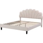 Lit coquillage en velours manon - beige - 160 x 200 cm