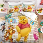 Literie de lit et taies doreiller winnie lourson housse de couette + 2 taies doreiller assorties 140x200cm[116 ...