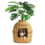 Liti�re pour chat - ct03 divit - look rotin brun - plante artificielle int�gr�e - bac amovible