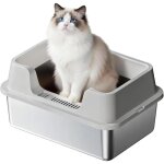 Liti�re chat inox 50x35x27 cm bac ouvert profond bords hauts marche anti?liti�re base antid�rapante & ...
