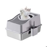 Liti�re chat inox 60x40x40 cm bac ferm� xxl haute capacit� contr�le des odeurs base antid�rapante & pelle ...