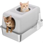 Liti�re chat inox xl 60x40x38 cm bac ferm� 20 l grand wc couvert acier inoxydable nettoyage facile anti?odeurs ...
