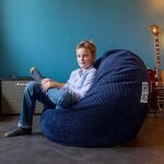 Livedeco - pouf poire velours c�tel� bleu marine int�rieur pour salon chambre d�houssable - big52