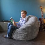 Livedeco - pouf poire velours côtelé gris clair intérieur pour salon chambre déhoussable - big52 Livedeco - pouf poire velours côtelé gris clair intérieur pour salon chambre déhoussable - big52
