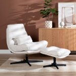 Livin24 fauteuil pivotant avec pouf cristo tissu lin blanc cass