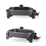 Livoo po�le �lectrique / mijoteuse 40 cm 2200 w ? rev�tement antiadh�sif couvercle en verre tremp�