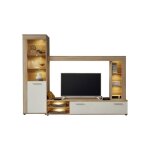 Logo agencement de meubles de salon 1 porte 6 espaces ouverts 1 rabat finition ch�ne blanc.