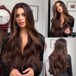 Longue partie moyenne ondule perruque de cheveux brun mixte perruques blondes ?fibre synthtique rsistante ...