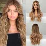 Longue perruque blonde pour les femmes perruque synthtique naturelle ondule cheveux boucls partie ...