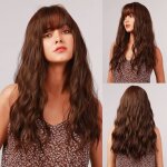 Longues perruques ondules brunes pour femmes cheveux naturels synthtiques curvy perruques avec une ...