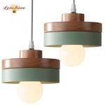 Lonshine 2pcs suspension moderne rond lustre abat - jour en bois et m�tal vert e27 luminaire �clairage ...
