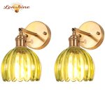 Lonshine 2x applique murale int�rieur abat - jour en verre vert forme de fleur lampe murale nordique ...