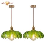 Lonshine 2x suspension en verre vintage e27 luminiare abat - jour �25cm en verre vert r�tro lustre pour ...