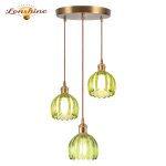Lonshine 3 t�tes moderne lustre suspension en verre vert e27 luminaire abat - jour forme de fleur pour ...