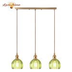 Lonshine 3 t�tes suspension lustre moderne en verre vert e27 luminaire �105cm forme de fleur pour salon ...