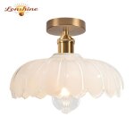 Lonshine plafonnier en verre vintage e27 luminiare abat - jour 25cm en verre blanc r�tro lampe de plafond ...