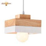 Lonshine suspension moderne carr� abat - jour en bois et m�tal blanc e27 luminaire lustre chambre �clairage ...